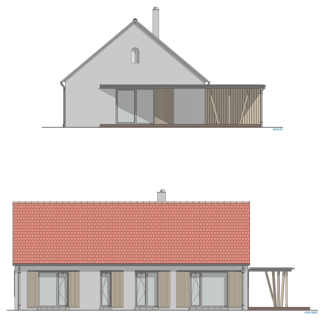 Pohled jižní a západní na dům Lipno Chalet